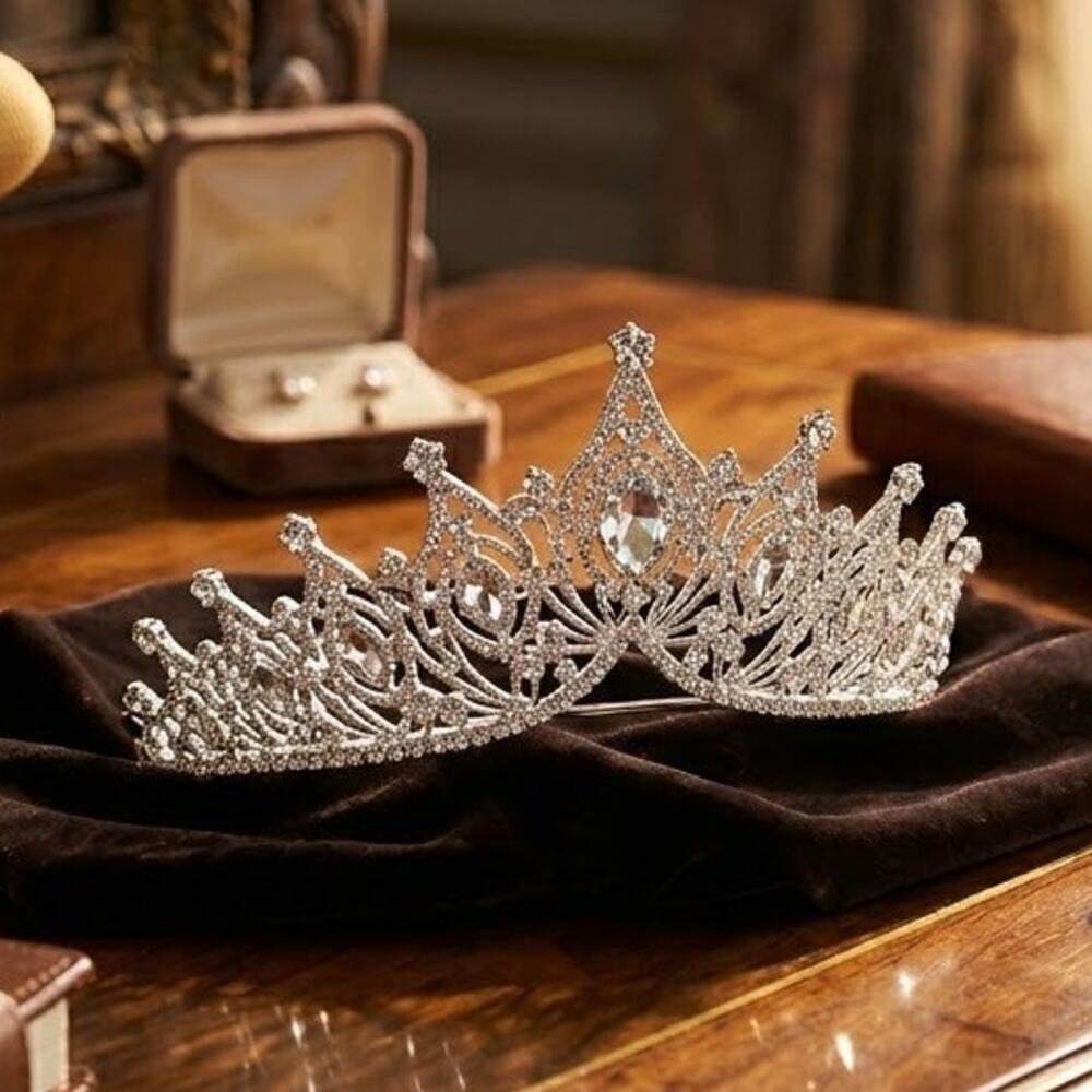New Silver Clear Crystal Rhinestone Tiara Princess Bridal Prom Crown Headpiece